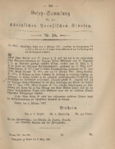 Gesetz-Sammlung für die Königlichen Preussischen Staaten, 6. März, 1867, nr. 18.