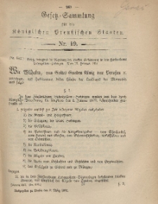 Gesetz-Sammlung für die Königlichen Preussischen Staaten, 9. März, 1867, nr. 19.