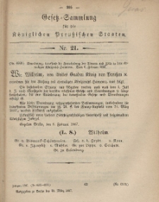 Gesetz-Sammlung für die Königlichen Preussischen Staaten, 18. März, 1867, nr. 21.