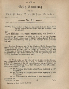 Gesetz-Sammlung für die Königlichen Preussischen Staaten, 24. April, 1867, nr. 31.