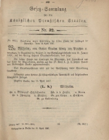 Gesetz-Sammlung für die Königlichen Preussischen Staaten, 20. April, 1867, nr. 32.