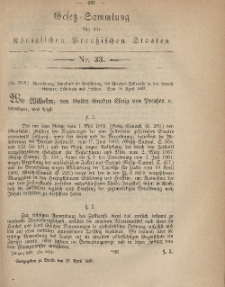 Gesetz-Sammlung für die Königlichen Preussischen Staaten, 23. April, 1867, nr. 33.