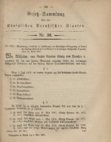 Gesetz-Sammlung für die Königlichen Preussischen Staaten, 3. April, 1867, nr. 36.