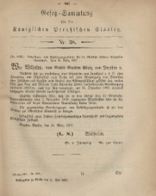 Gesetz-Sammlung für die Königlichen Preussischen Staaten, 11. Mai, 1867, nr.38.
