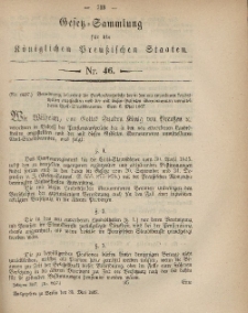 Gesetz-Sammlung für die Königlichen Preussischen Staaten, 31. Mai, 1867, nr.46.