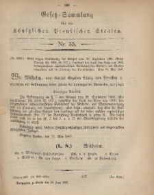 Gesetz-Sammlung für die Königlichen Preussischen Staaten, 18. Juni, 1867, nr.55.
