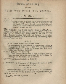 Gesetz-Sammlung für die Königlichen Preussischen Staaten, 15. Juli, 1867, nr.62.