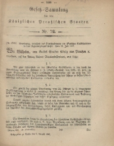 Gesetz-Sammlung für die Königlichen Preussischen Staaten, 9. August, 1867, nr.72.