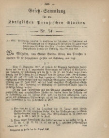 Gesetz-Sammlung für die Königlichen Preussischen Staaten, 14. August, 1867, nr.74.