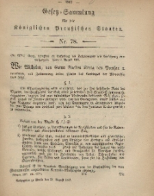 Gesetz-Sammlung für die Königlichen Preussischen Staaten, 20. August, 1867, nr.78.