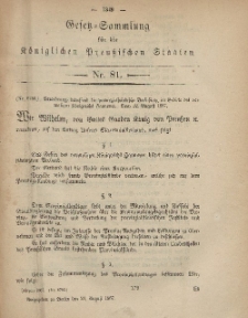 Gesetz-Sammlung für die Königlichen Preussischen Staaten, 24. August, 1867, nr.81.