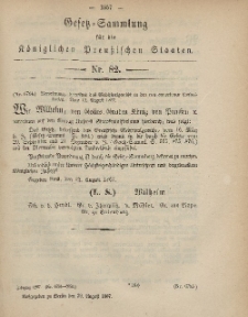 Gesetz-Sammlung für die Königlichen Preussischen Staaten, 29. August, 1867, nr.82.