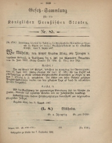 Gesetz-Sammlung für die Königlichen Preussischen Staaten, 7. September, 1867, nr.85.