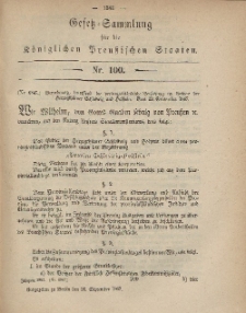 Gesetz-Sammlung für die Königlichen Preussischen Staaten, 26. September, 1867, nr.100.