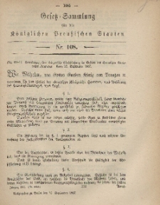Gesetz-Sammlung für die Königlichen Preussischen Staaten, 30. September, 1867, nr.108.