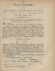 Gesetz-Sammlung für die Königlichen Preussischen Staaten, 12. Oktober, 1867, nr.111.