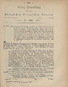 Gesetz-Sammlung für die Königlichen Preussischen Staaten, 15. November, 1867, nr.116.