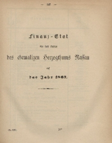 Gesetz-Sammlung für die Königlichen Preussischen Staaten (Finanz-Etat für das Gebiet des chemaligen Herzogthums Nassau auf das Jahr 1867)