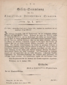 Gesetz-Sammlung für die Königlichen Preussischen Staaten, 4. Januar, 1861, nr. 1.