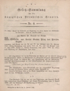 Gesetz-Sammlung für die Königlichen Preussischen Staaten, 11. Januar, 1861, nr. 2.