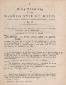 Gesetz-Sammlung für die Königlichen Preussischen Staaten, 11. Januar, 1861, nr. 2.