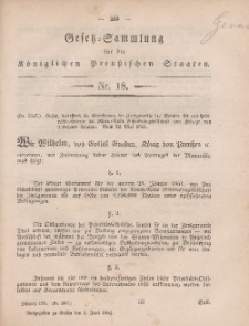 Gesetz-Sammlung für die Königlichen Preussischen Staaten, 3. Juni, 1861, nr. 18.