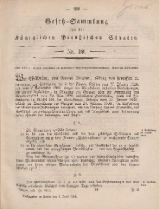 Gesetz-Sammlung für die Königlichen Preussischen Staaten, 8. Juni, 1861, nr. 19.