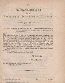 Gesetz-Sammlung für die Königlichen Preussischen Staaten, 30. Juni, 1863, nr. 22.