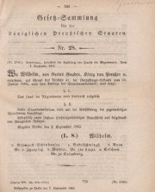 Gesetz-Sammlung für die Königlichen Preussischen Staaten, 7. September, 1863, nr. 28.