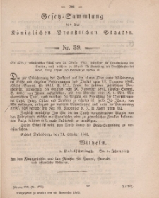 Gesetz-Sammlung für die Königlichen Preussischen Staaten, 10. November, 1863, nr. 39.