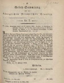 Gesetz-Sammlung für die Königlichen Preussischen Staaten, 16. März 1865, nr. 7.