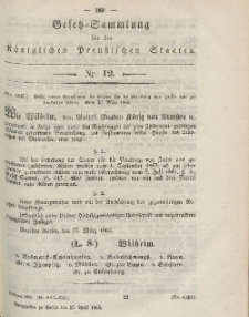Gesetz-Sammlung für die Königlichen Preussischen Staaten, 15. April, 1865, nr. 12.