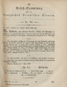 Gesetz-Sammlung für die Königlichen Preussischen Staaten, 5. Mai, 1865, nr. 15.