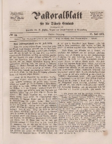 Pastoralblatt für die Diözese Ermland, 3.Jahrgang, 16. Juli 1871, Nr 14.