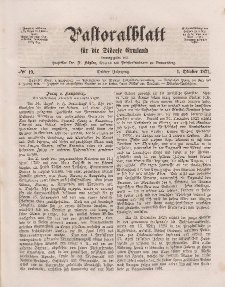 Pastoralblatt für die Diözese Ermland, 3.Jahrgang, 1. Oktober 1871, Nr 19.
