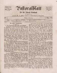 Pastoralblatt für die Diözese Ermland, 4.Jahrgang, 1. März 1872, Nr 5.