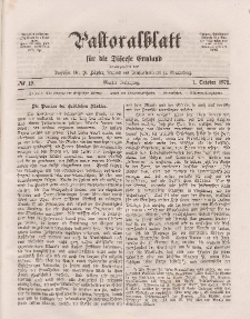 Pastoralblatt für die Diözese Ermland, 4.Jahrgang, 1. Oktober 1872, Nr 19.