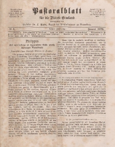 Pastoralblatt für die Diözese Ermland, 8.Jahrgang, Januar 1876, Nr 1.