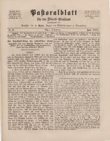 Pastoralblatt für die Diözese Ermland, 8.Jahrgang, Juli 1876, Nr 7.