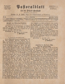 Pastoralblatt für die Diözese Ermland, 11.Jahrgang, 1. Januar 1879. Nr 1