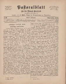Pastoralblatt für die Diözese Ermland, 11.Jahrgang, 1. September 1879. Nr 9