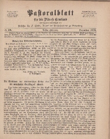 Pastoralblatt für die Diözese Ermland, 11.Jahrgang, 1. Dezember 1879. Nr 12