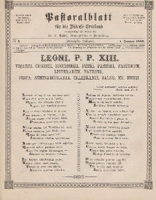 Pastoralblatt für die Diözese Ermland, 20.Jahrgang, 1. Januar 1888. Nr 1