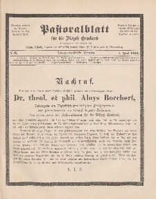Pastoralblatt für die Diözese Ermland, 37.Jahrgang, 1. Juni 1905, Nr 6.