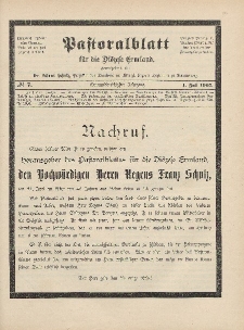 Pastoralblatt für die Diözese Ermland, 39.Jahrgang, 1. Juli 1907, Nr 7.