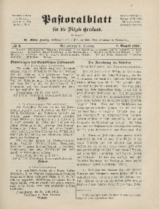 Pastoralblatt für die Diözese Ermland, 44.Jahrgang, 1. August 1912. Nr 8