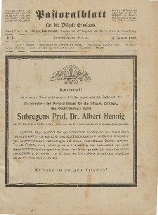 Pastoralblatt für die Diözese Ermland, 53.Jahrgang, 1. Januar 1921, Nr 1.