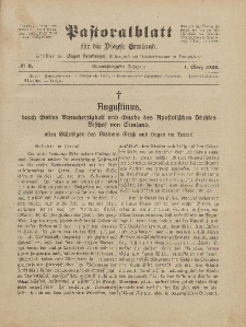 Pastoralblatt für die Diözese Ermland, 54.Jahrgang, 1. März 1922, Nr 3.