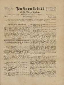 Pastoralblatt für die Diözese Ermland, 54.Jahrgang, 1. August 1922, Nr 8.