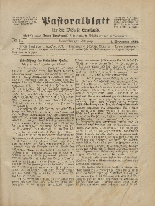 Pastoralblatt für die Diözese Ermland, 54.Jahrgang, 1. November 1922, Nr 11.